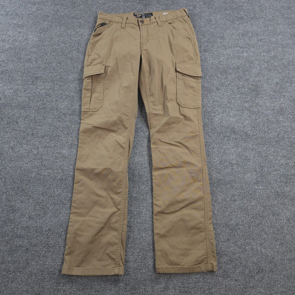 Ariat Pants Mens 33x36 Beige Rebar M4 Relaxed Straight Cargo Canvas Work Pants
